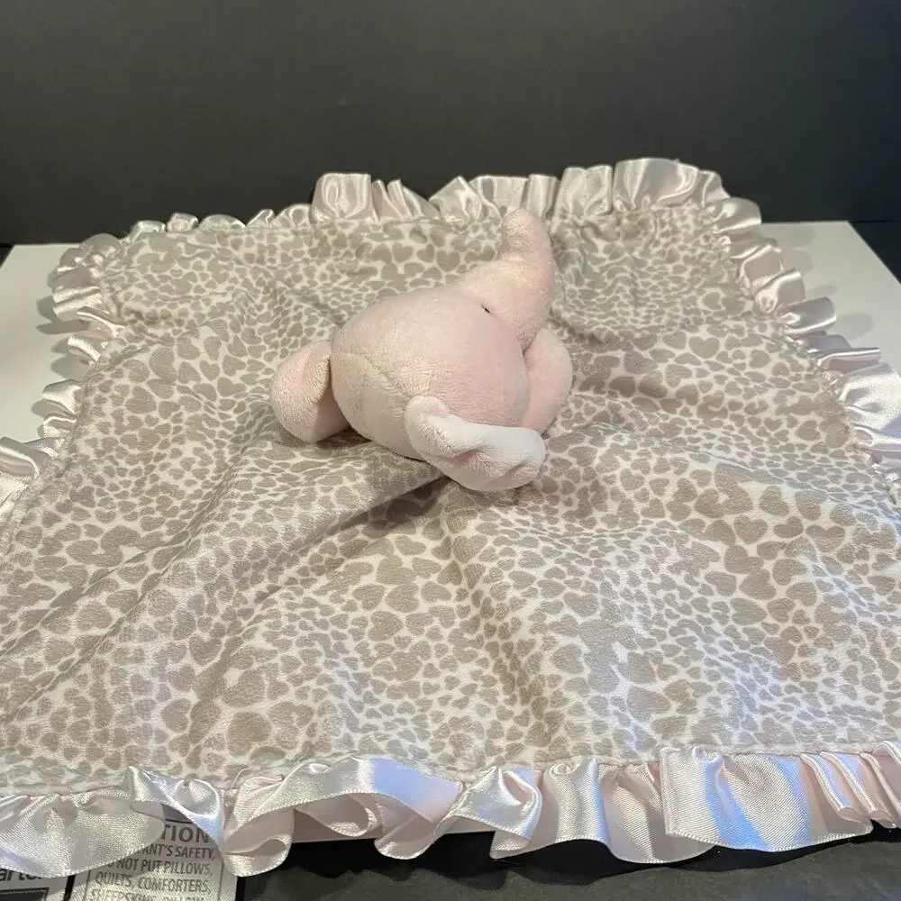 Carter's Leopard Pink Elephant Security Blanket Ruffled Satin Baby 14
